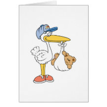 Stork Bringing Baby Bear Cards