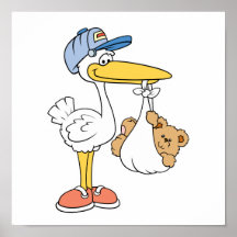 Stork Bringing Baby Bear Posters