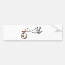 Stork carring a baby, baby shower bumper sticker