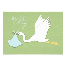 Stork Delivers Boy Baby Shower Invitation