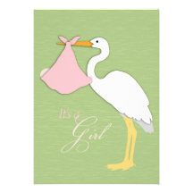 Stork Girl Baby Shower Invitation
