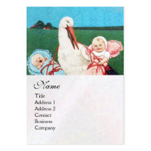 STORK TWIN BABY SHOWER MONOGRAM, white pearl paper Business Card Templates