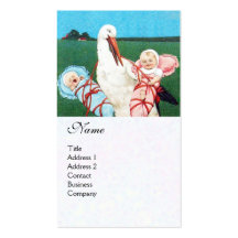 STORK TWIN BABY SHOWER MONOGRAM, white pearl paper Business Card Templates