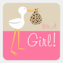 Stork With Leopard Print Bundle It's A Girl Sticker