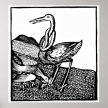 Stork Wood Engraving Print