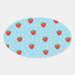 Strawberries and Polka Dots Blue Oval Stickers