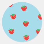 Strawberries Blue Round Sticker
