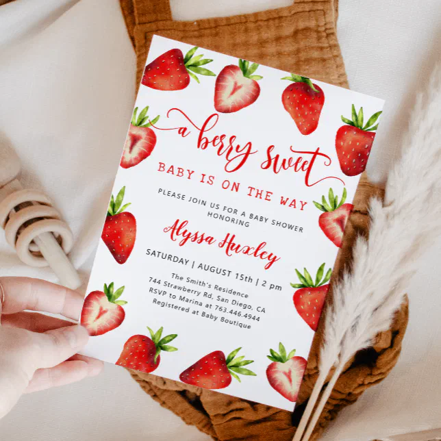 Strawberry Baby Shower Berry Sweet Invitation Zazzle