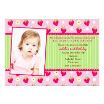 Strawberry Berry Photo Birthday Party Invitations
