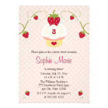 Strawberry Cupcake Birthday Photo Invitation