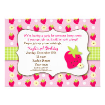 Strawberry Sweet Berry Birthday Party Invitations
