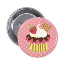Strawberry & Whipped Cream Cupcake Button