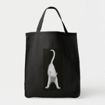 Stretching White Cat Grocery Tote Tote Bags
