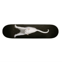 Stretching White Cat Skateboard