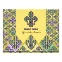 Stripe Mardi Gras Fleur de lis Personalized Announcement