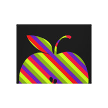 Striped Apple on Black Stretched Canvas Prints