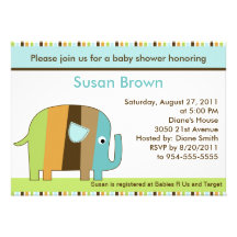 Striped Elephant Baby Shower Invitation