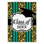 stripes and damask yellow aqua blue greeting cards
