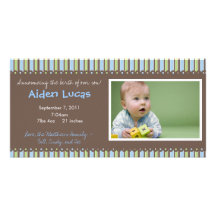 Stripes Baby Boy Birth Announcement Photo Card Template
