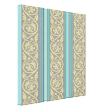 stripes brown teal tan damask canvas prints
