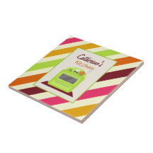 Stripes & Retro Green Stove Kitchen Tile