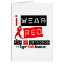 Stroke Awareness I Wear Red Ribbon For My Grandson Greeting Card