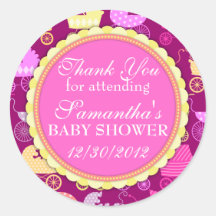 Stroller Chic (Girly) Baby Shower Round Stickers