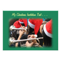 Students in Santa Hats Blow Christmas Trumpets Personalized Invites