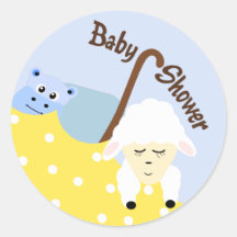 Stuffed Animals Blue Baby Shower Sticker