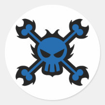 Stylised Skull Icon Sticker in Blue