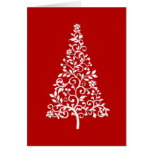 Stylised White tree on red holiday card