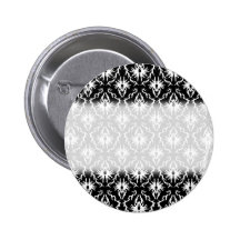 Stylish Black and White Damask Pattern. Pinback Button