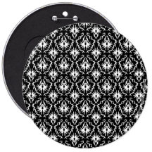 Stylish Black and White Damask Pattern. Button