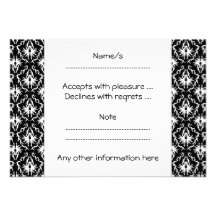 Stylish Black and White Damask Pattern. Personalized Announcements