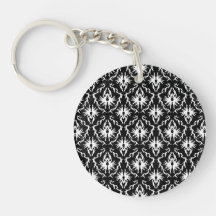 Stylish Black and White Damask Pattern. Round Acrylic Keychain