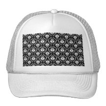 Stylish Black and White Damask Pattern. Mesh Hat