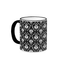 Stylish Black and White Damask Pattern. Coffee Mugs