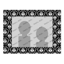 Stylish Black and White Damask Pattern. Postcards