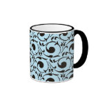 Stylish Damask Blue Black Swirls Pattern mugs