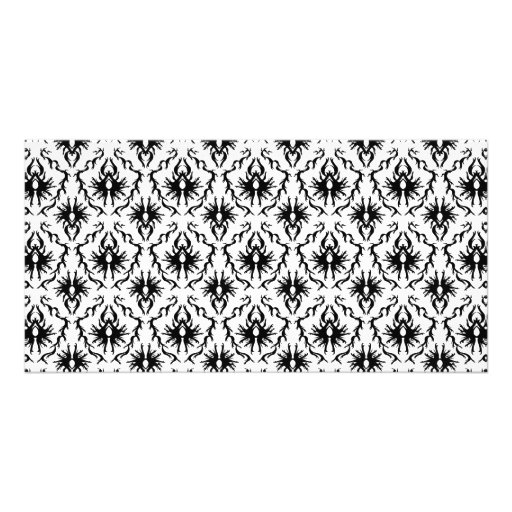 Stylish Damask Design, Black and White. Picture Card
