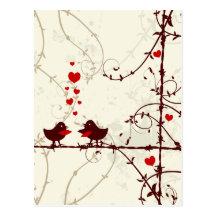Stylish mod swirl vines birds save the date card post cards