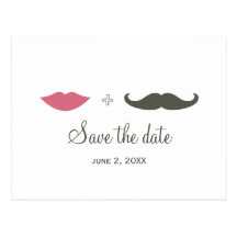 Stylish Moustache and Lips Save the Date Post Cards