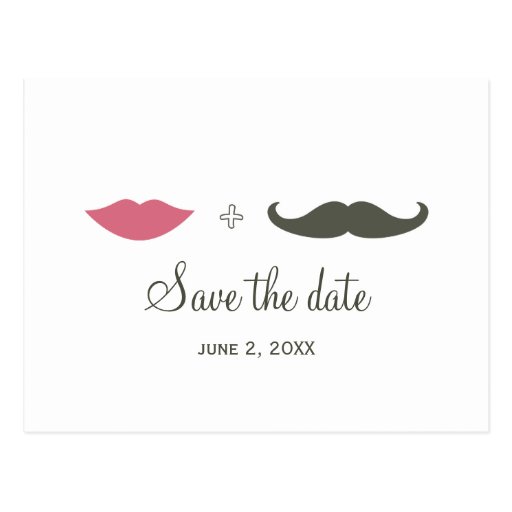 Stylish Moustache and Lips Save the Date Post Cards