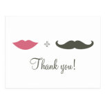 Stylish Moustache and Lips Thank You Post Card