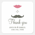 Stylish Moustache and Lips Wedding Favour Square Sticker