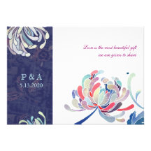 Stylish Mum Blue & White Floral Monogram Wedding Custom Invitation