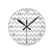 Stylish pale gray zig zags zigzag chevron pattern wall clocks