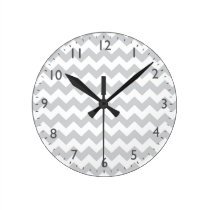 Stylish pale gray zig zags zigzag chevron pattern wall clocks