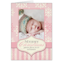 STYLISH PINK BABY'S FIRST CHRISTMAS PHOTO CARD