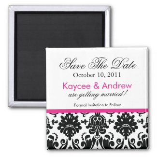 Stylish Pink Damask Save The Date Magnet
